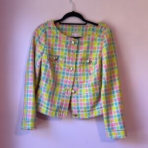 Lilly Pulitzer pastel teeed blazer gold buttons size medium